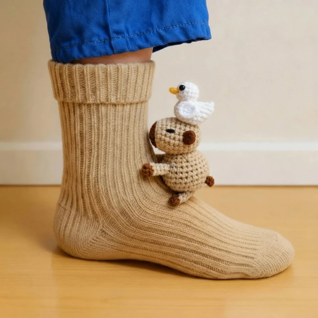 Socks with 3D crochet sloth on ankle