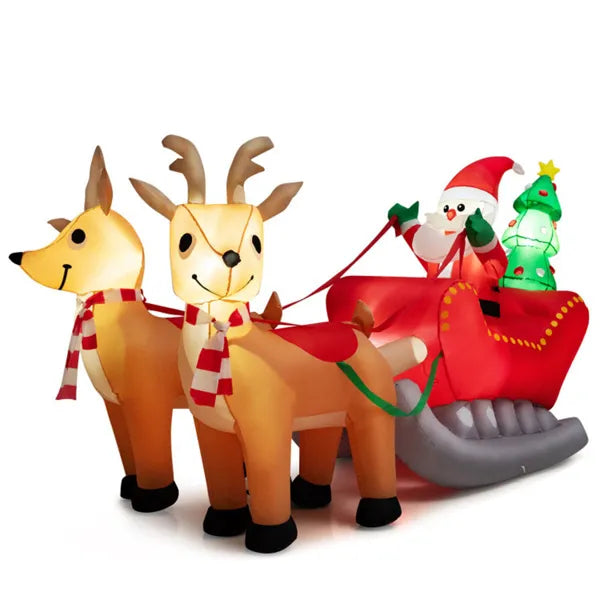 Hendrano 7.2 ft Inflatable Santa Sleigh with Two Reindeer
