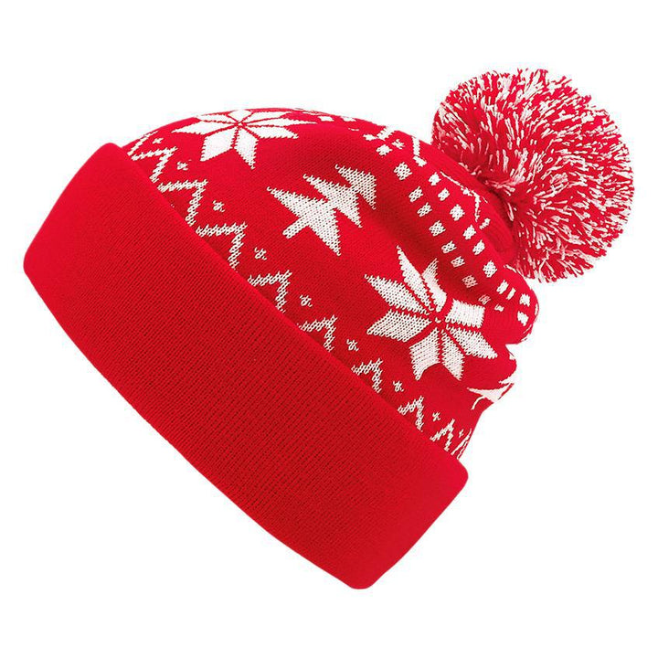 Red Christmas knit beanie with pom pom