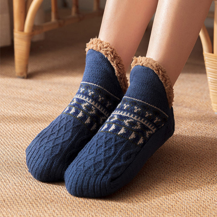 Hendrano Knit Slipper Socks with Fleece Cuff and Grip Sole
