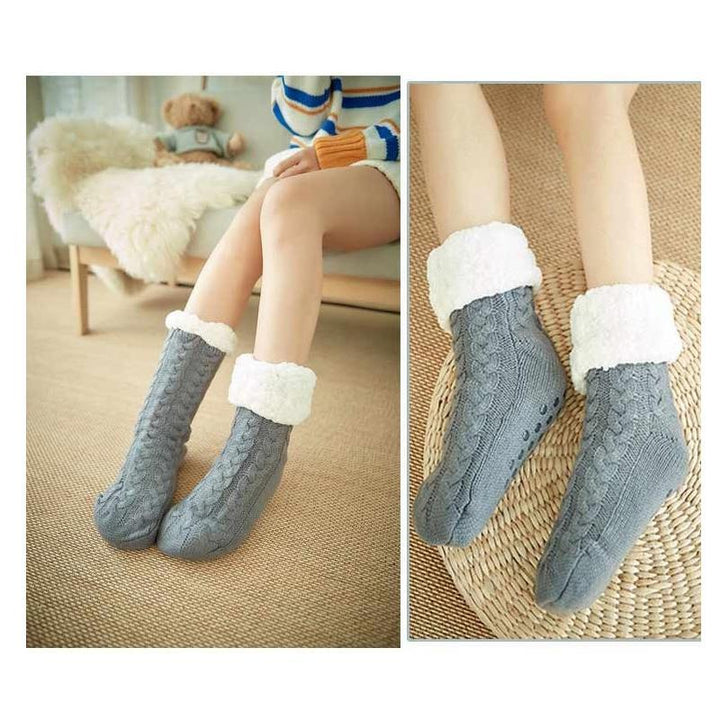 Thick Fleece-Lined Slipper Socks with Non-Slip Bottoms