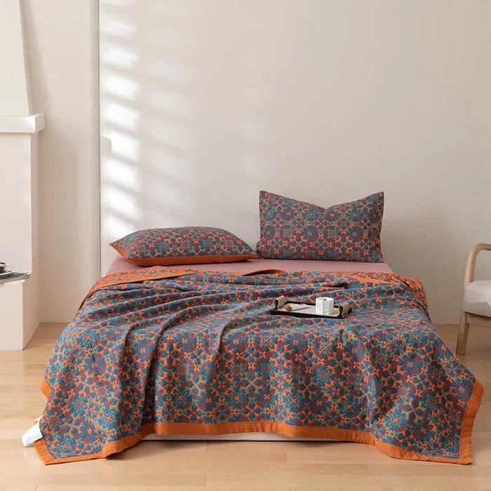 Hendrano™ Six-Layer Cotton Blanket with Orange and Blue Pattern