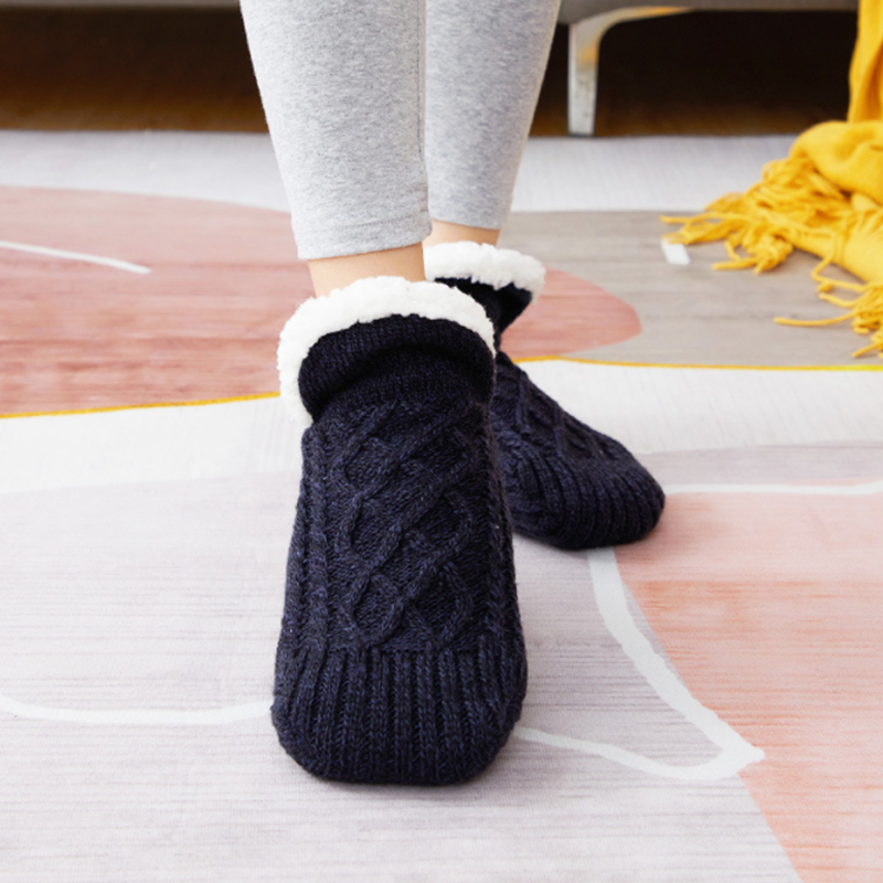 Knit Sherpa-Style Slipper Socks with Silicone Grippers