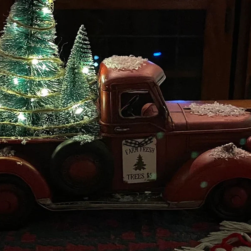 Red Farm Truck Christmas Decoration with Lighted Trees