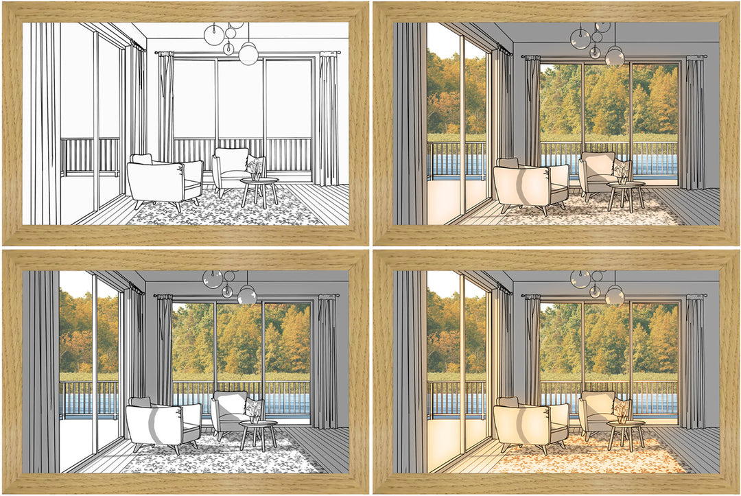 LED light painting of sunlit room