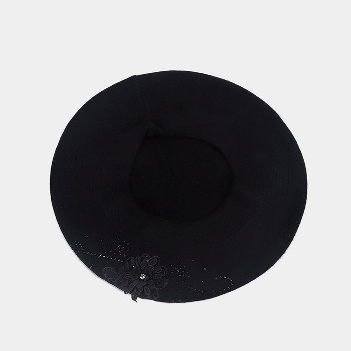 Hendrano French Knit Beret with Flower and Rhinestones