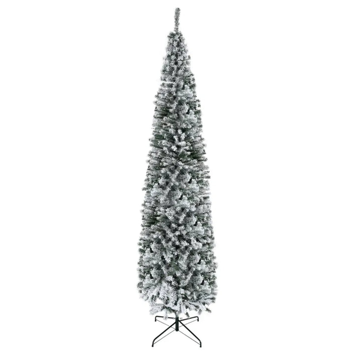 Tall slim snow flocked pencil tree