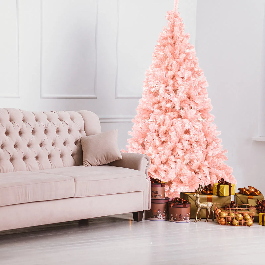 Pink artificial Christmas tree in a living room
