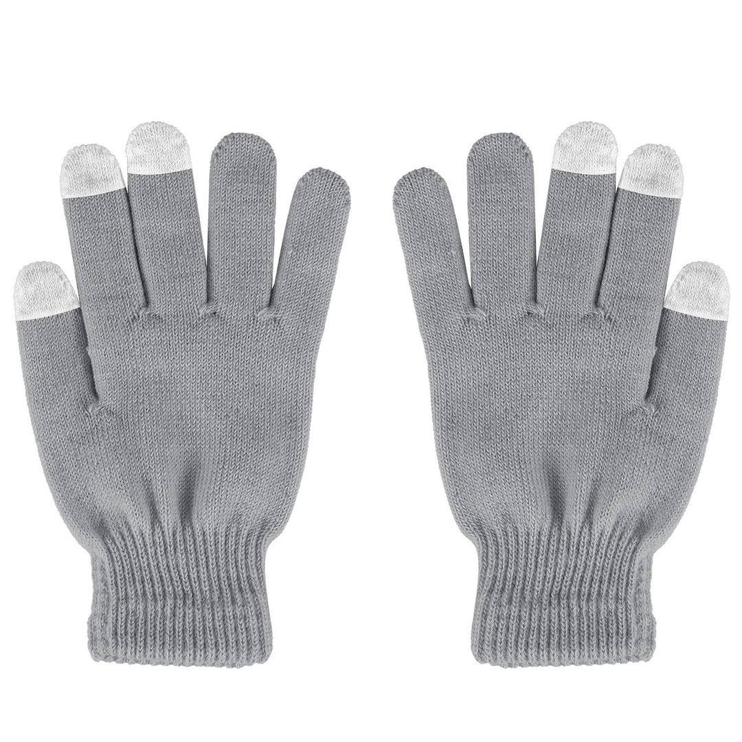 Knit touchscreen gloves holding a phone