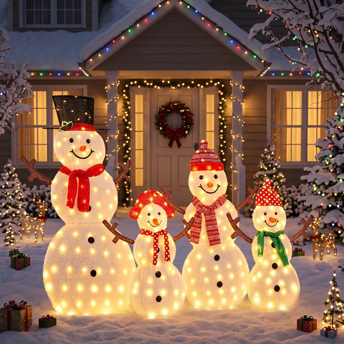 Hendrano Set of 4 Lighted Snowman Family Christmas Figures