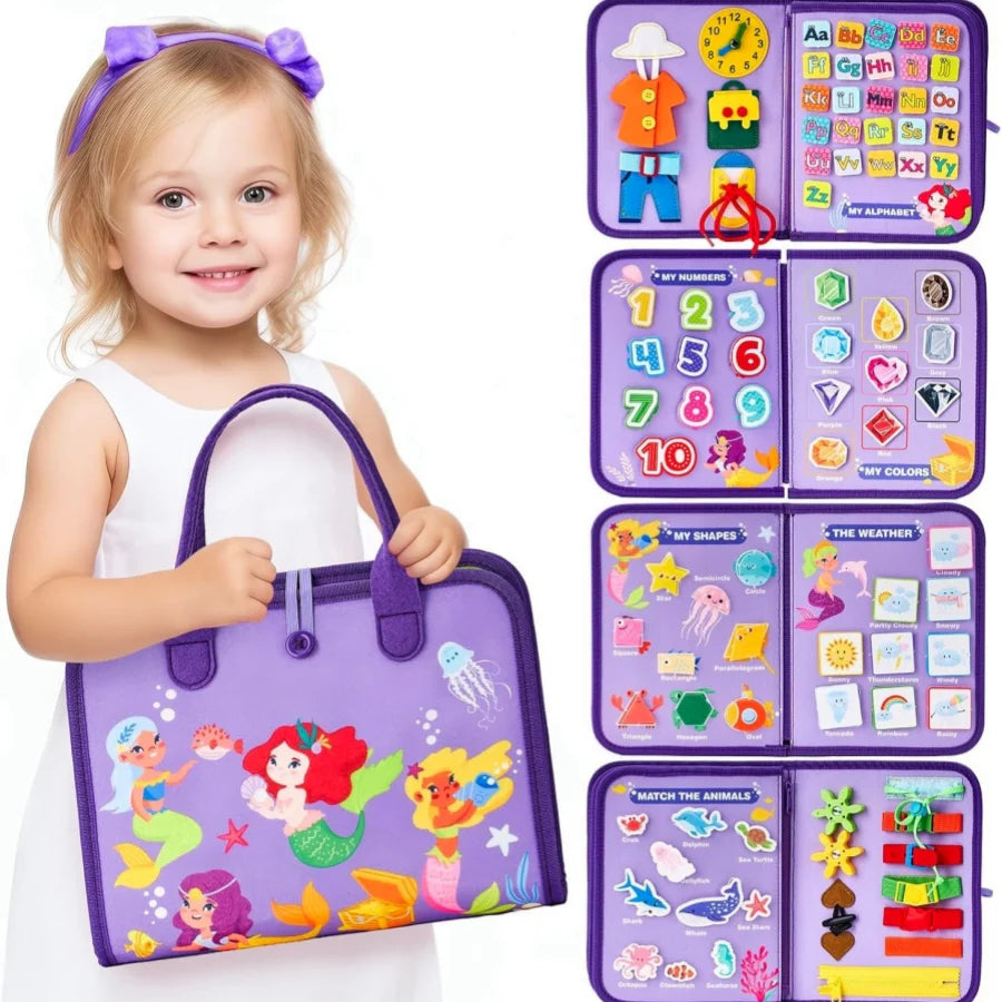 Felt toddler busy board with buckles