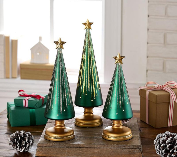 LED Light-Up Christmas Tree Set of 3 with Built-In Timer