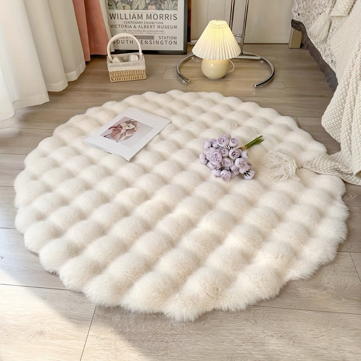 Round Fluffy Bubble Rug in Dense, Soft Fleece for Cozy Rooms