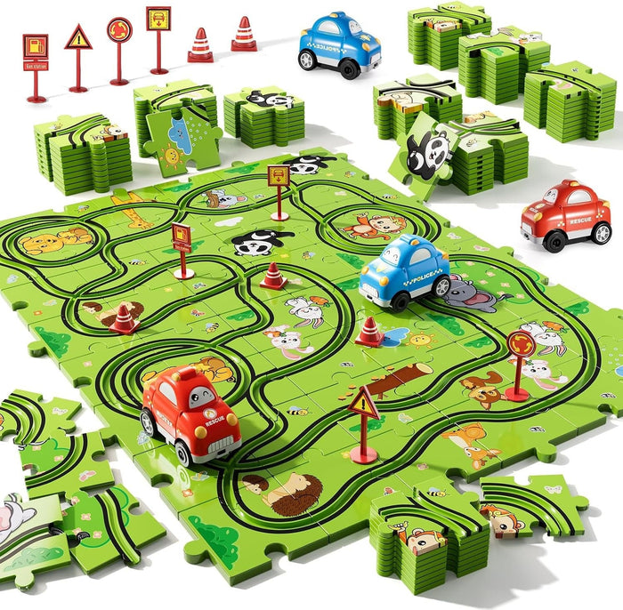 Hendrano™ Animal Puzzle Race Track with 2 Battery Cars for Ages 2–6