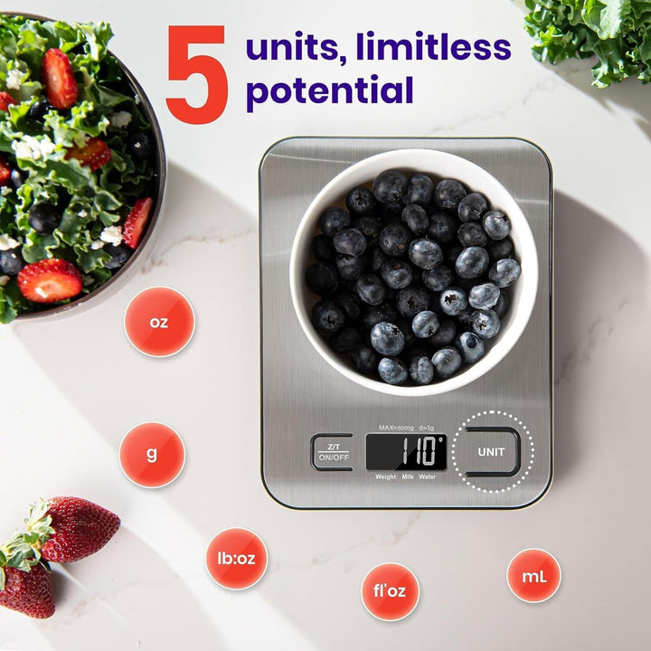 Digital Kitchen Scale with Tare, 5 Units and Backlit LCD