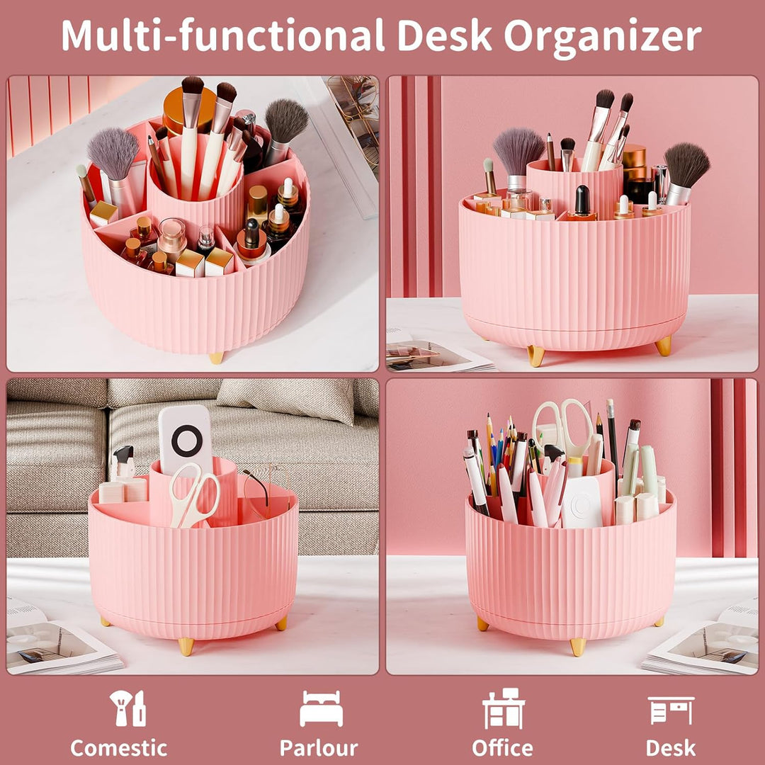 360° Rotating Makeup Organizer with 5 Compartments