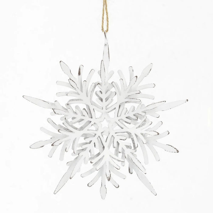 Hendrano White Iron Snowflake Ornaments with Rope, Set of 6