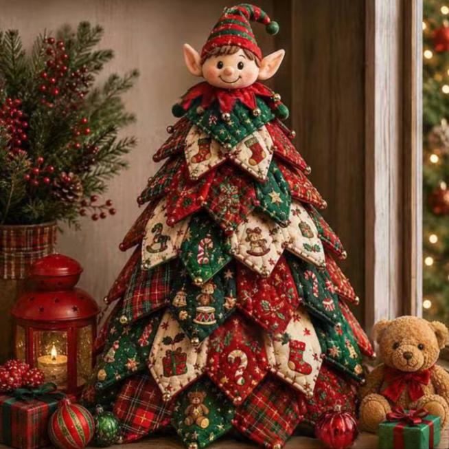 Quilted fabric Christmas tree with star topper