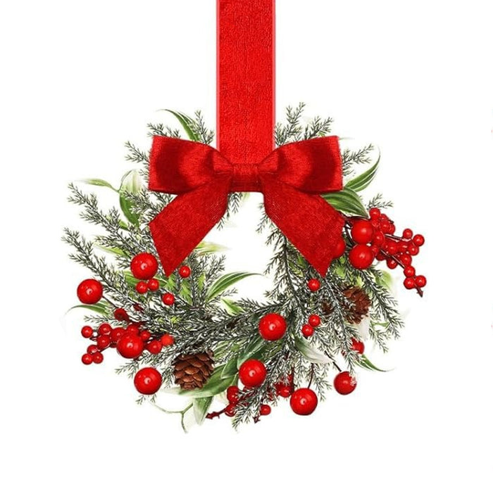 Hendrano Small Christmas Wreath with Ribbon Bow, Handmade