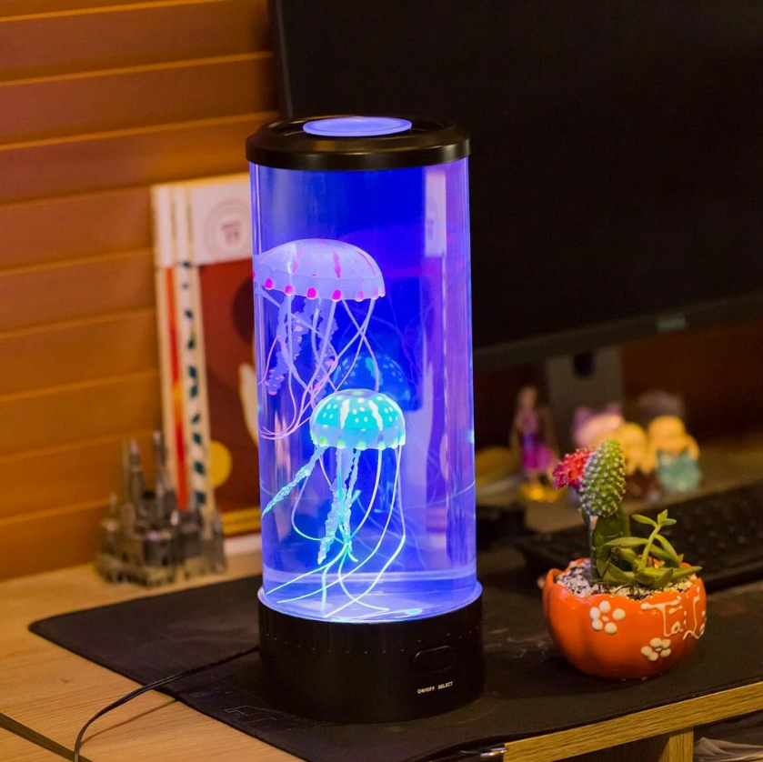 Jellyfish aquarium lamp glowing purple