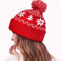 Red Christmas knit beanie with pom pom