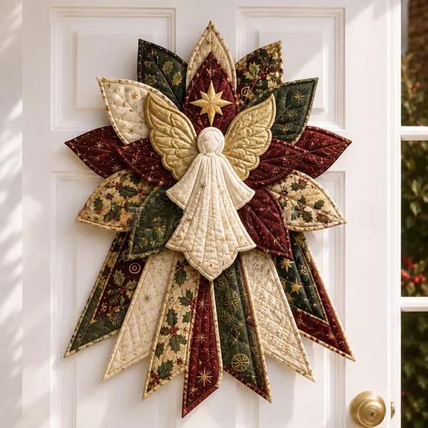 Quilted fabric starburst Christmas door hanging