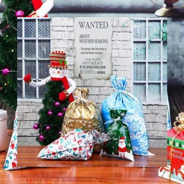 Hendrano™ Drawstring Christmas Gift Bags – 15-Piece Set in Three Sizes