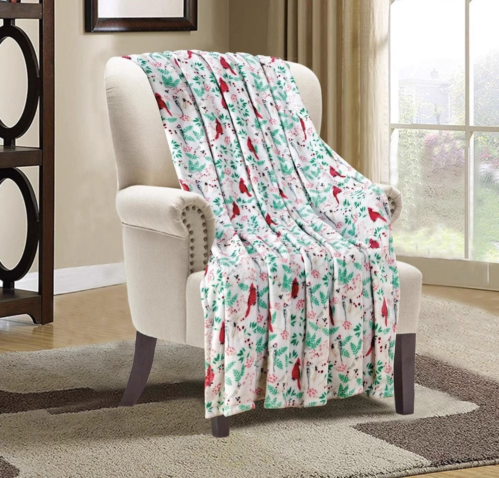 Christmas flannel throw on a sofa