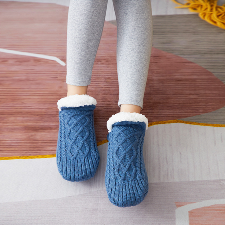 Knit Sherpa-Style Slipper Socks with Silicone Grippers