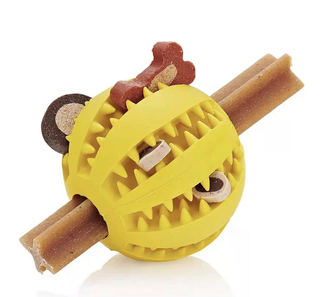 Tough Rubber Treat Ball for Dogs and Cats, Chew and Fetch Toy