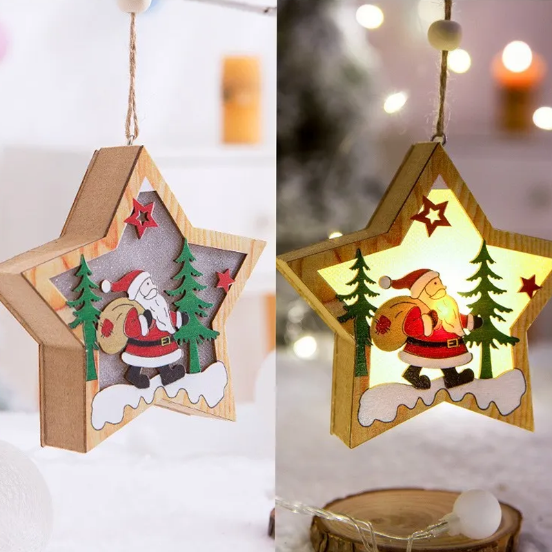 Hendrano™ Wooden Christmas Tree Hanging Light Box with Twine Loop