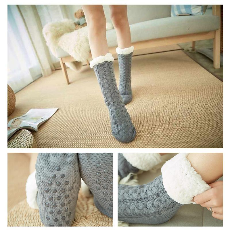 Thick Fleece-Lined Slipper Socks with Non-Slip Bottoms