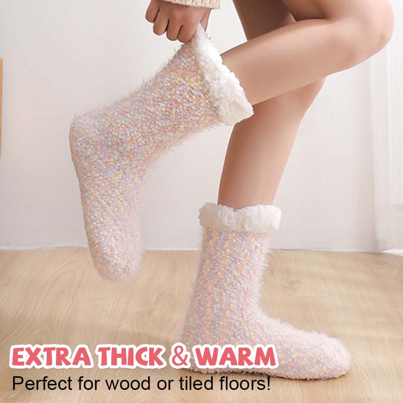 Sherpa-Lined Slipper Socks with Non-Slip Silicone Grippers