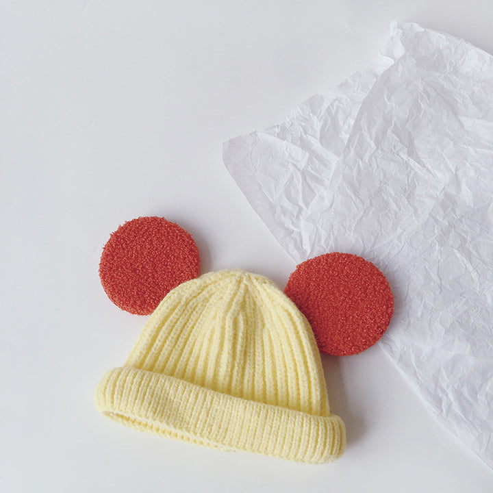 Kids knit beanie with fluffy teddy ears