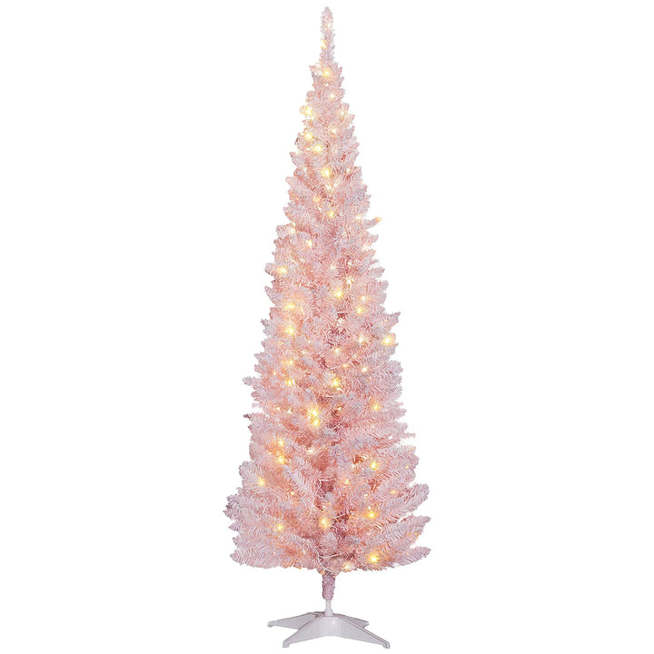 Pink pre-lit pencil Christmas tree 6 ft