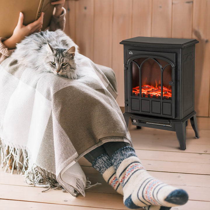 Black electric fireplace stove with LED log glow