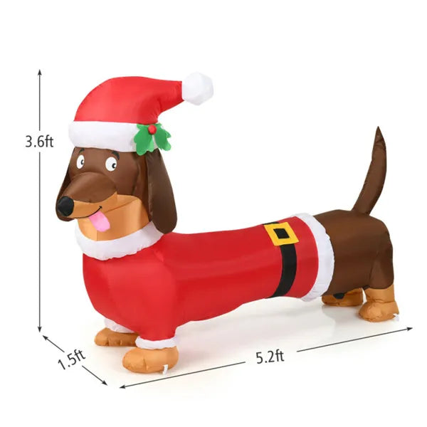 Inflatable dachshund dog in Santa outfit