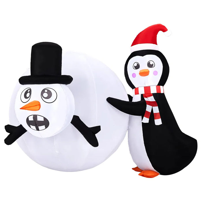 Hendrano 4 ft Inflatable Penguin Rolling a Giant Snowball