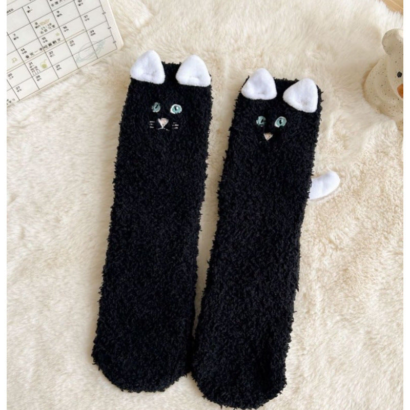 Fluffy cat socks with 3D ears