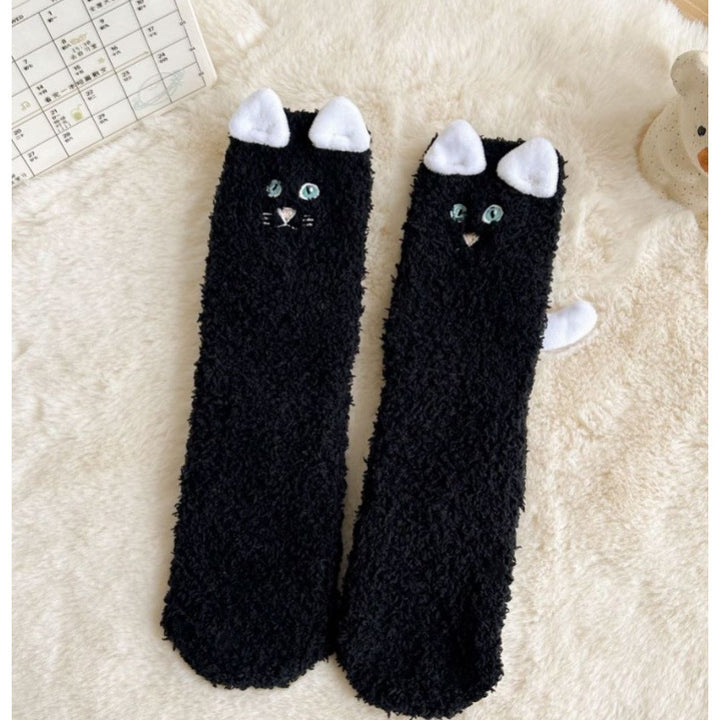 Fluffy cat socks with 3D ears