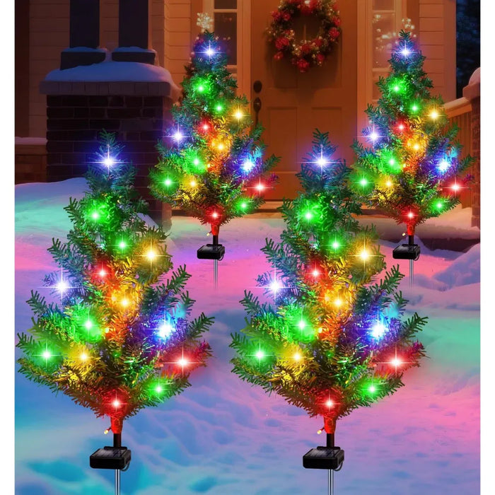 Hendrano Solar Mini Christmas Trees, Set of 4 Multicolor LED Stakes