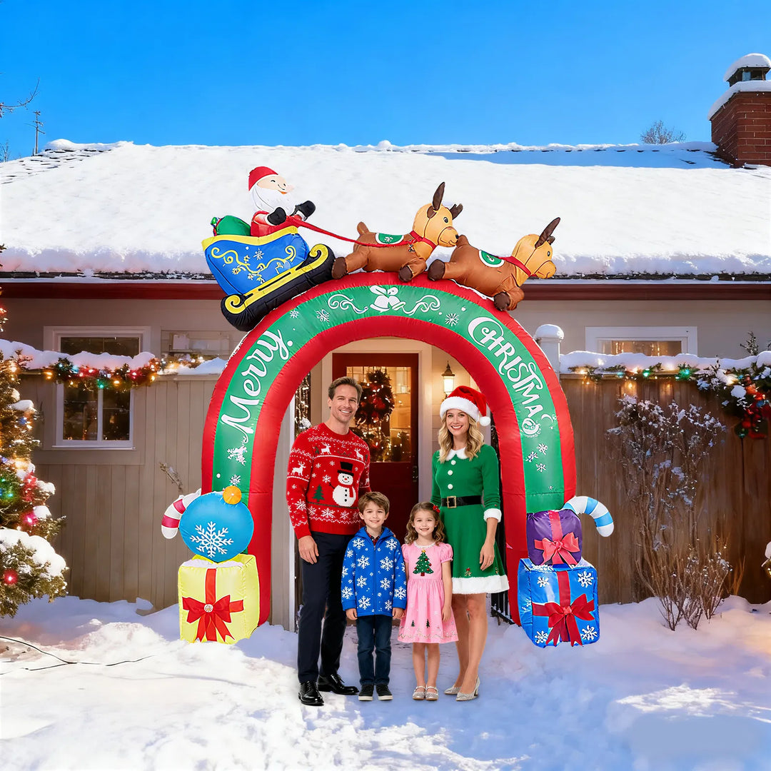 Inflatable Christmas arch with reindeer and sleigh