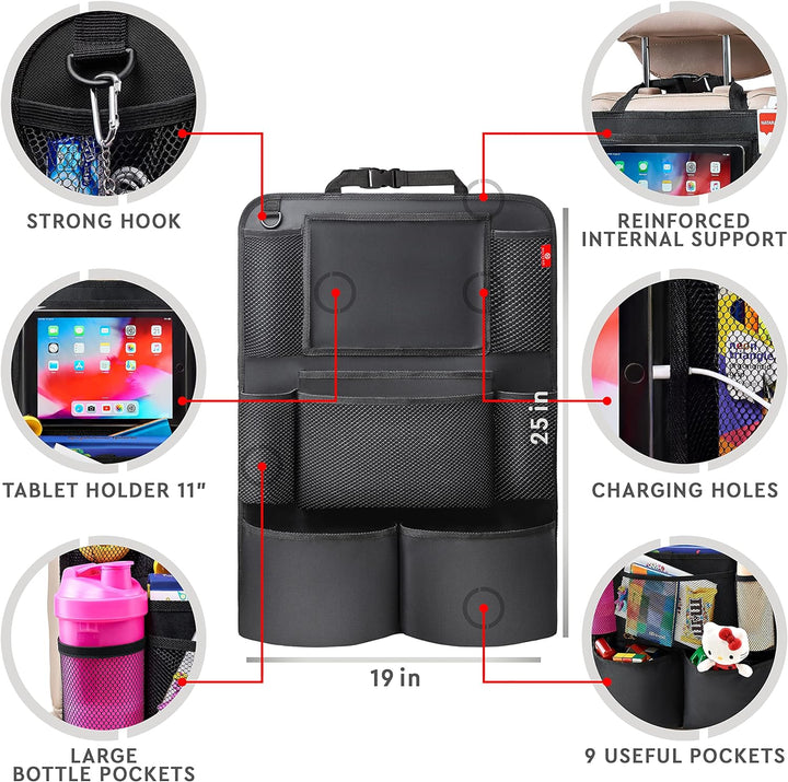 Car Backseat Organizer 2-Pack with Tablet Holder and 9 Pockets
