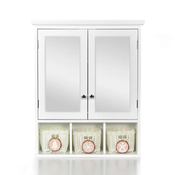 Hendrano Wall Mirror Cabinet with 2 Doors and 3 Storage Baskets