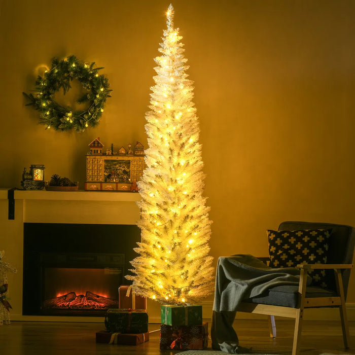 Hendrano 7 ft White Pencil Christmas Tree with 200 Warm White LEDs