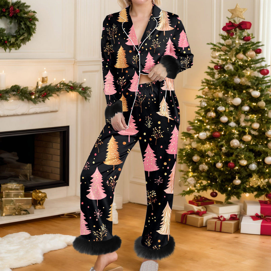 Woman in a red Santa pajama set