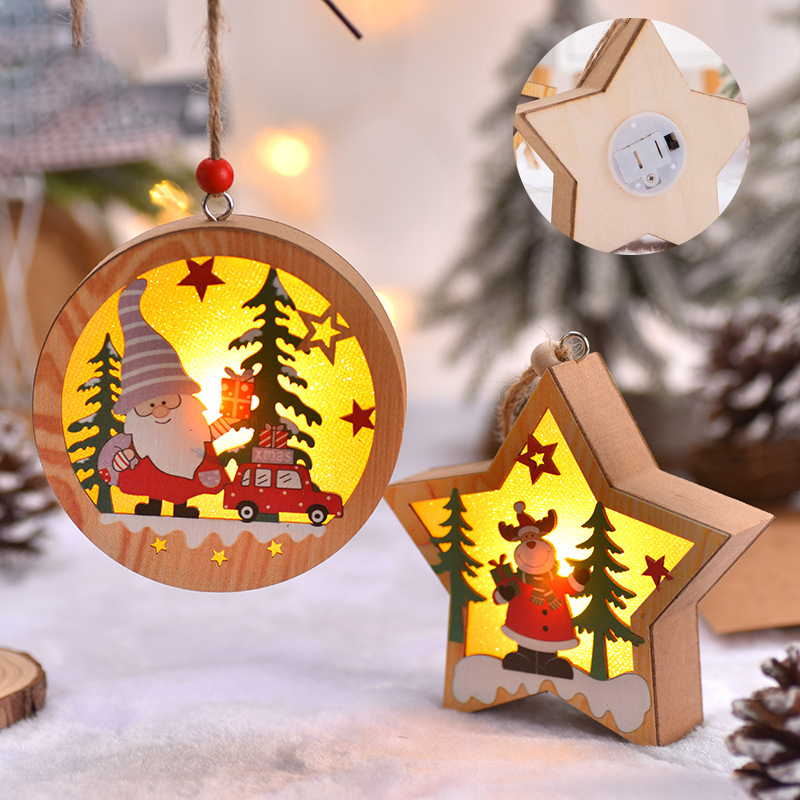 Hendrano™ Wooden Christmas Tree Hanging Light Box with Twine Loop