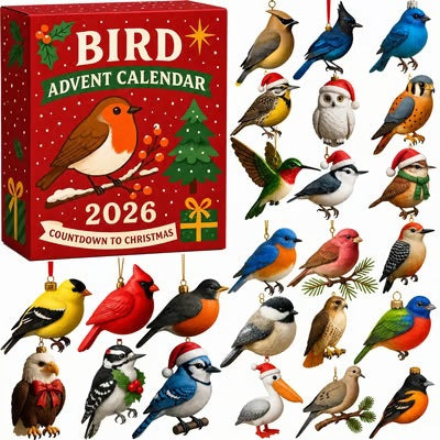 Advent calendar box with acrylic bird ornaments