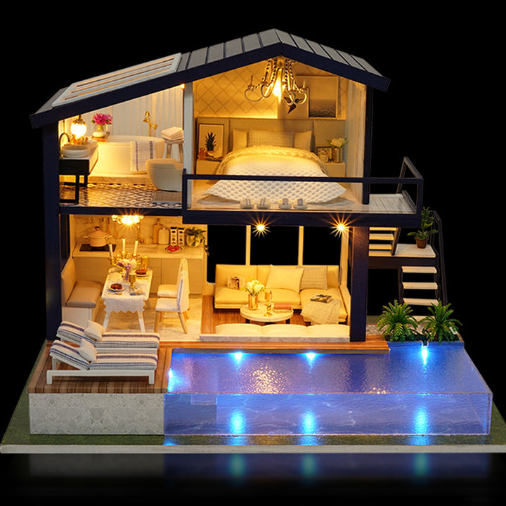 Finished miniature dollhouse with pool