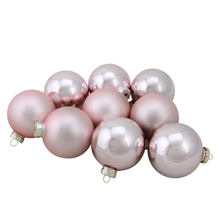 Hendrano Pink Glass Ball Ornaments, Shiny and Matte, Set of 9